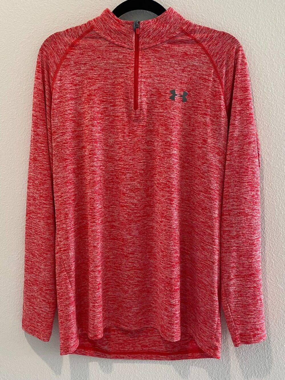 Under Armour Men Long Sleeve HeatGear 1/4 Zip Top Red White Space Dye Medium